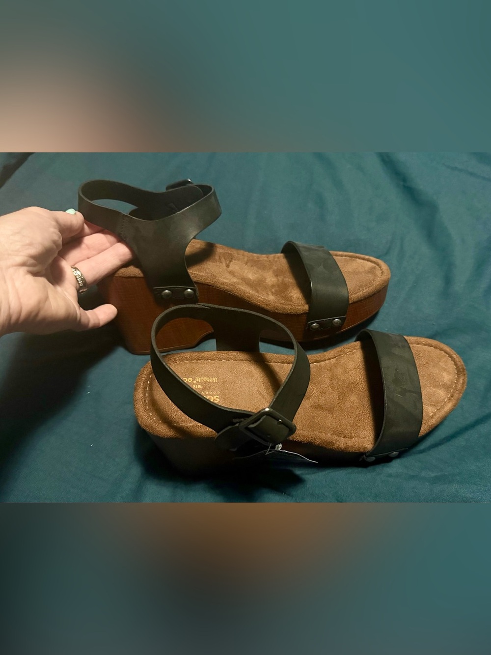 Sonoma Black Platform Ankle-Strap Sandals with Brown Footbed